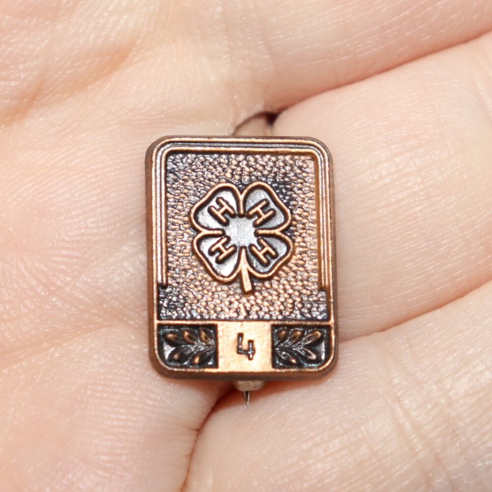 🌾🧡 Vintage Copper 4H Lapel Pin · Rectangular · 5/8" Tall · classic agricul